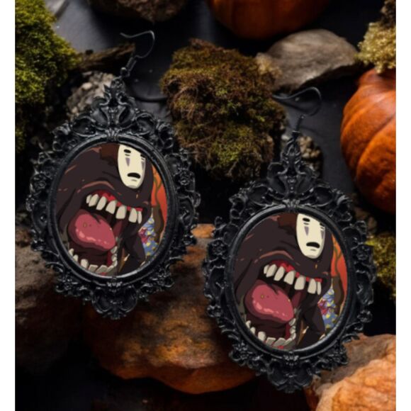No Face Earrings - Spirited Away Jewelry - Anime - Picture 2 of 2